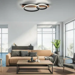 Plafonnier Leuchten-Direkt Trooper LED Couleur bois, Noir, 1 lumière