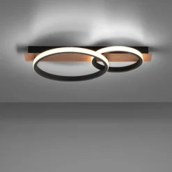 Plafonnier Leuchten-Direkt Trooper LED Couleur bois, Noir, 1 lumière