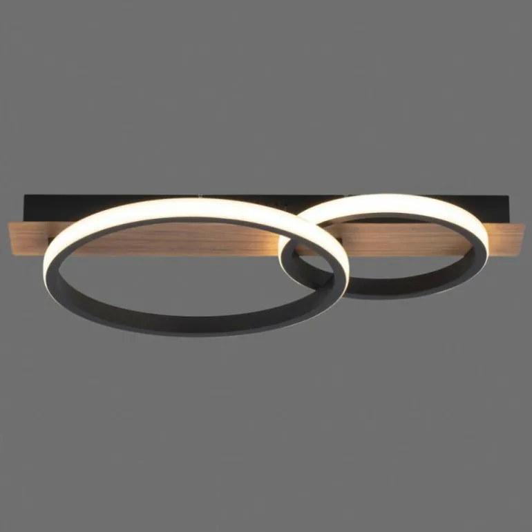 Plafonnier Leuchten-Direkt Trooper LED Couleur bois, Noir, 1 lumière