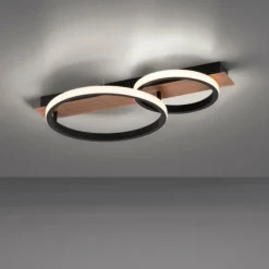 Plafonnier Leuchten-Direkt Trooper LED Couleur bois, Noir, 1 lumière