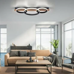 Plafonnier Leuchten-Direkt Trooper LED Couleur bois, Noir, 1 lumière