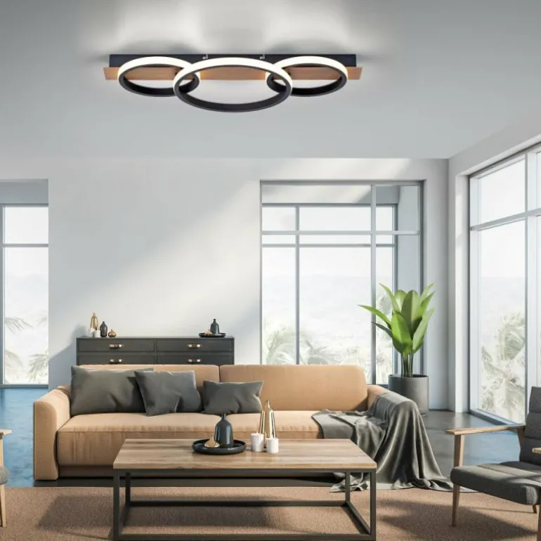 Plafonnier Leuchten-Direkt Trooper LED Couleur bois, Noir, 1 lumière