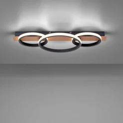 Plafonnier Leuchten-Direkt Trooper LED Couleur bois, Noir, 1 lumière