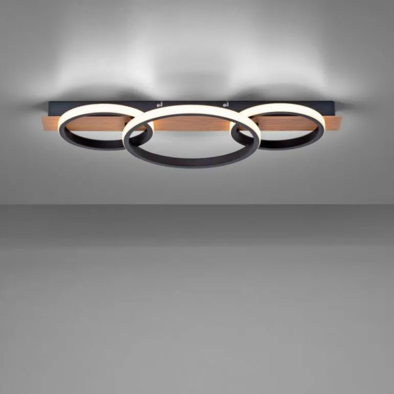 Plafonnier Leuchten-Direkt Trooper LED Couleur bois, Noir, 1 lumière