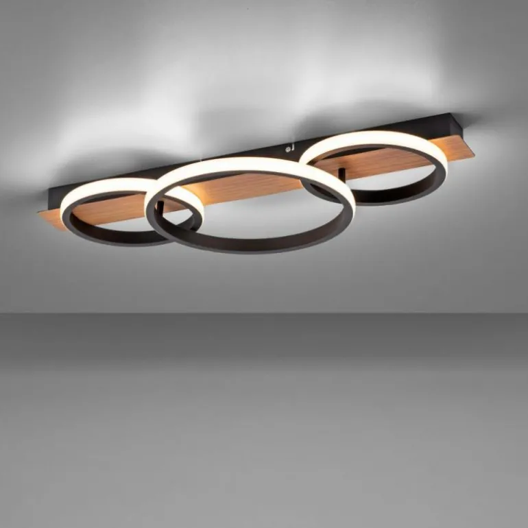 Plafonnier Leuchten-Direkt Trooper LED Couleur bois, Noir, 1 lumière