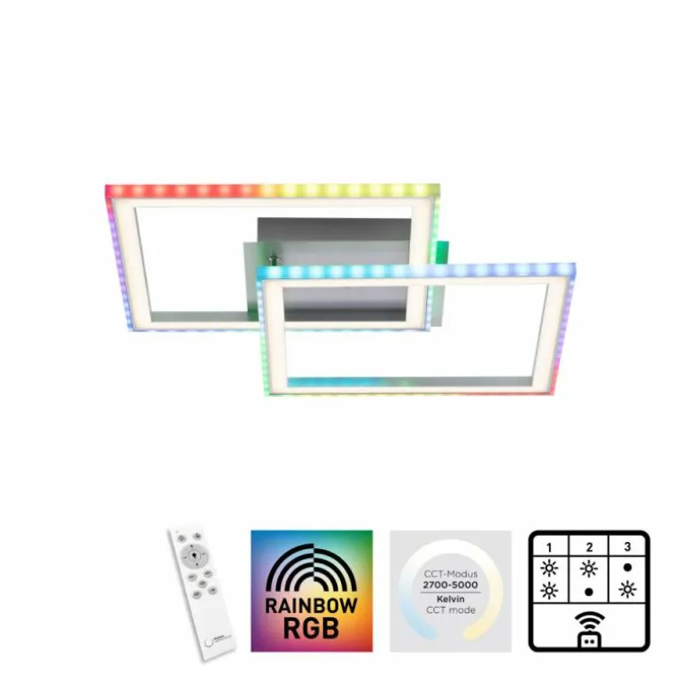 Plafonnier Leuchten-Direkt FELIX60 LED Acier brossé, 1 lumière, Télécommandes, Changeur de couleurs
