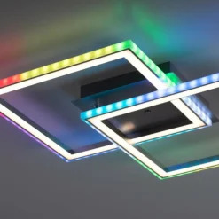 Plafonnier Leuchten-Direkt FELIX60 LED Acier brossé, 1 lumière, Télécommandes, Changeur de couleurs