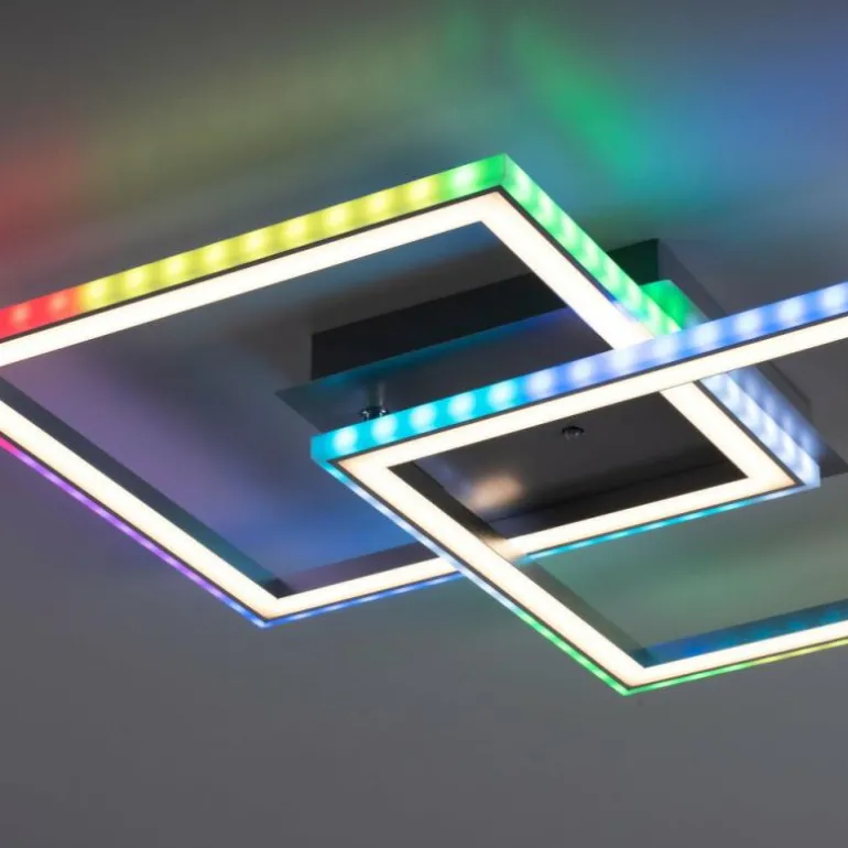 Plafonnier Leuchten-Direkt FELIX60 LED Acier brossé, 1 lumière, Télécommandes, Changeur de couleurs