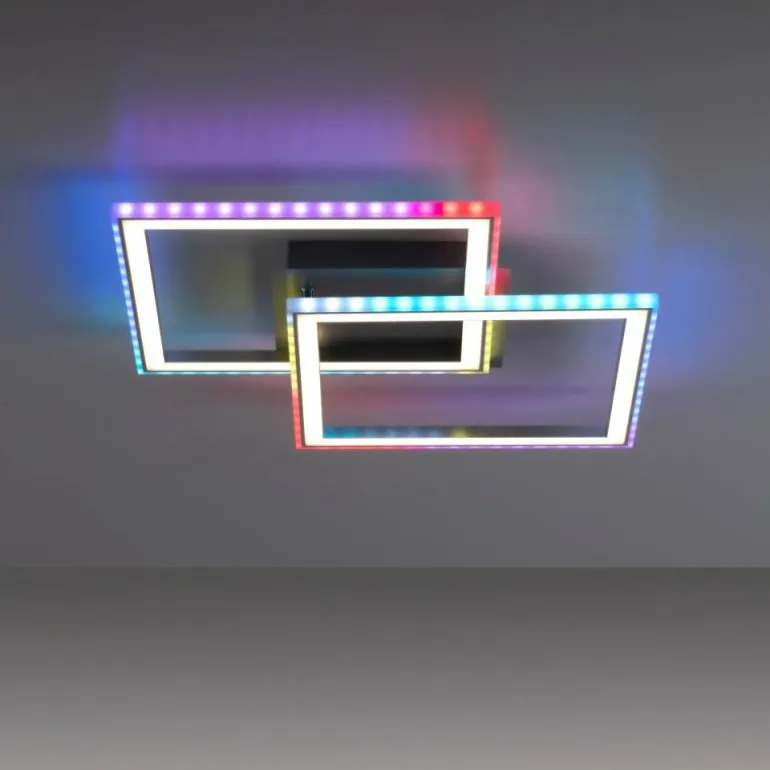 Plafonnier Leuchten-Direkt FELIX60 LED Acier brossé, 1 lumière, Télécommandes, Changeur de couleurs