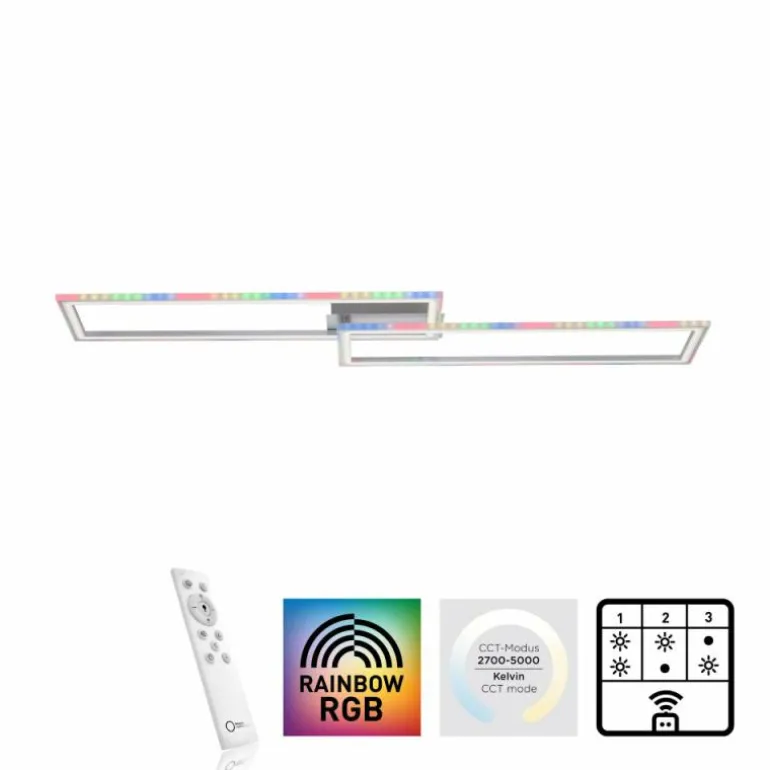 Plafonnier Leuchten-Direkt FELIX60 LED Acier brossé, 1 lumière, Télécommandes, Changeur de couleurs