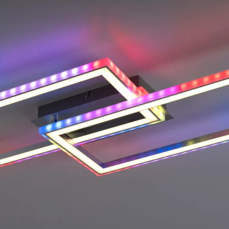 Plafonnier Leuchten-Direkt FELIX60 LED Acier brossé, 1 lumière, Télécommandes, Changeur de couleurs