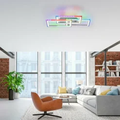 Plafonnier Leuchten-Direkt FELIX60 LED Acier brossé, 1 lumière, Télécommandes, Changeur de couleurs