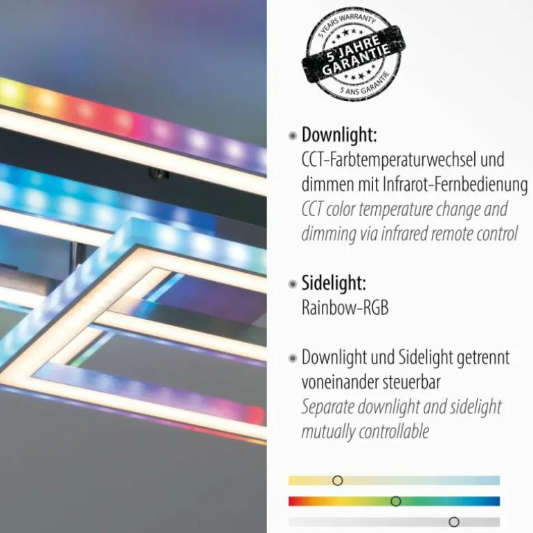 Plafonnier Leuchten-Direkt FELIX60 LED Acier brossé, 1 lumière, Télécommandes, Changeur de couleurs