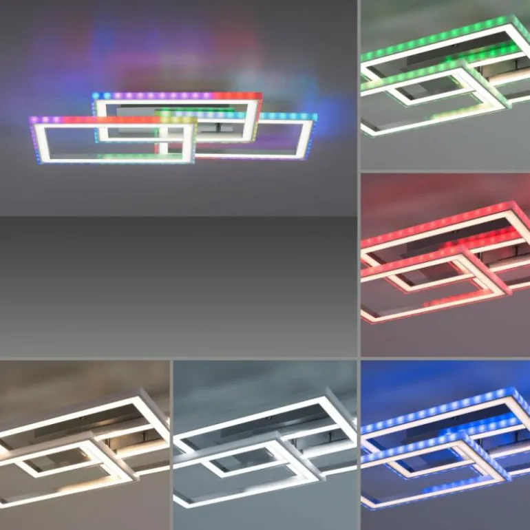 Plafonnier Leuchten-Direkt FELIX60 LED Acier brossé, 1 lumière, Télécommandes, Changeur de couleurs