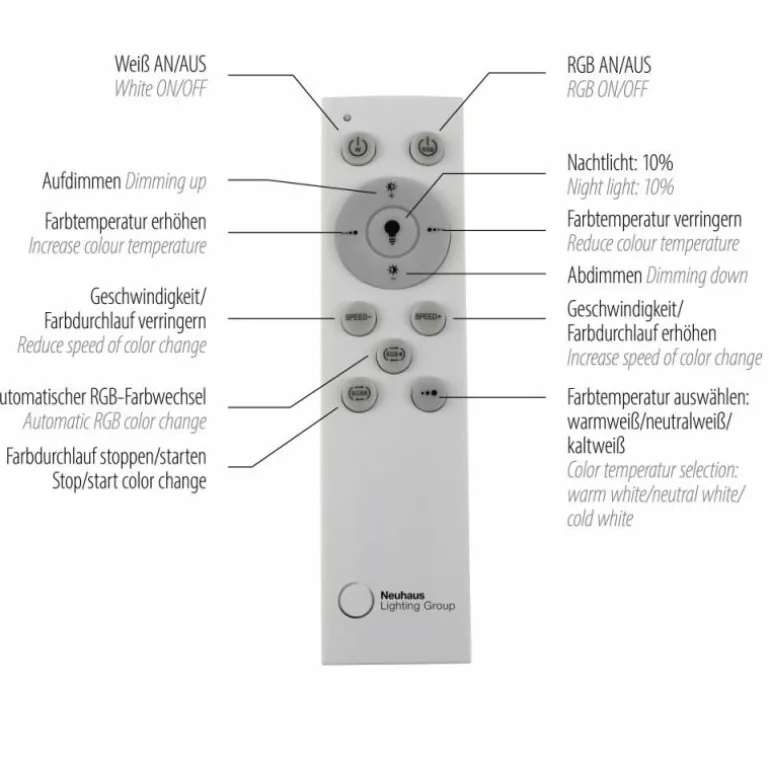 Plafonnier Leuchten-Direkt FELIX60 LED Acier brossé, 1 lumière, Télécommandes, Changeur de couleurs
