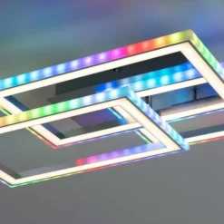 Plafonnier Leuchten-Direkt FELIX60 LED Acier brossé, 1 lumière, Télécommandes, Changeur de couleurs