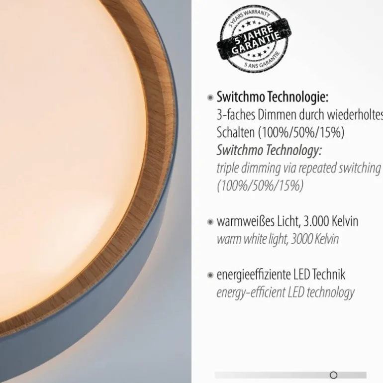 Plafonnier Leuchten-Direkt EMILIA LED Gris, Écru, 1 lumière