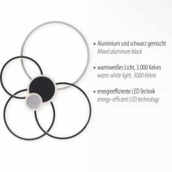 Plafonnier Leuchten-Direkt PAPILON LED Noir, 1 lumière