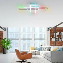 Plafonnier Leuchten-Direkt FELIX60 LED Acier brossé, 2 lumières, Télécommandes, Changeur de couleurs