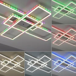 Plafonnier Leuchten-Direkt FELIX60 LED Acier brossé, 2 lumières, Télécommandes, Changeur de couleurs