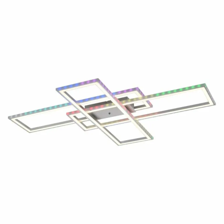 Plafonnier Leuchten-Direkt FELIX60 LED Acier brossé, 2 lumières, Télécommandes, Changeur de couleurs
