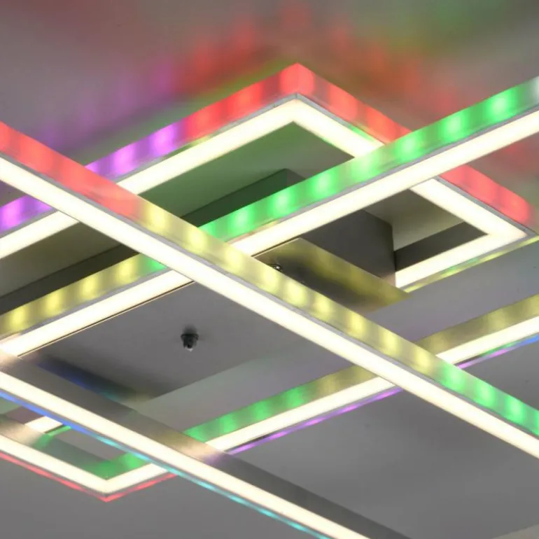 Plafonnier Leuchten-Direkt FELIX60 LED Acier brossé, 2 lumières, Télécommandes, Changeur de couleurs
