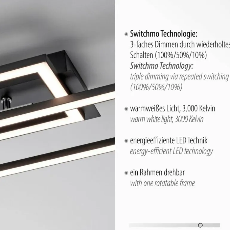 Plafonnier Leuchten-Direkt IVEN LED Noir, 1 lumière, Télécommandes
