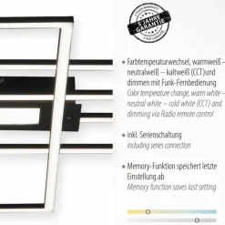 Plafonnier Leuchten-Direkt ASMIN LED Noir, 1 lumière, Télécommandes