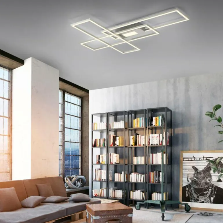 Plafonnier Leuchten-Direkt ASMIN LED Acier brossé, 1 lumière, Télécommandes