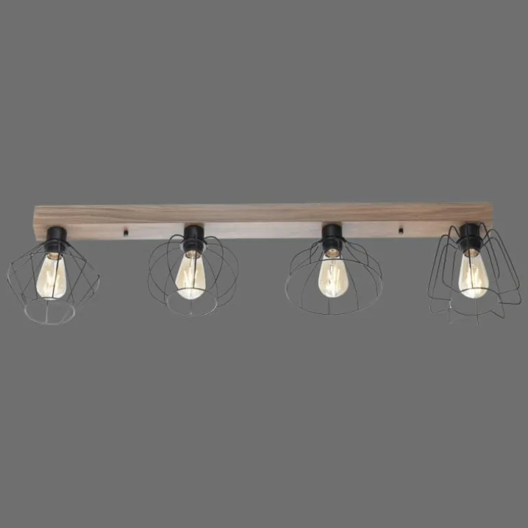 Plafonnier Leuchten-Direkt KASKA Couleur bois, Noir, 4 lumières