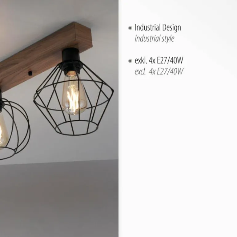 Plafonnier Leuchten-Direkt KASKA Couleur bois, Noir, 4 lumières