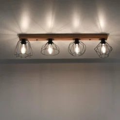 Plafonnier Leuchten-Direkt KASKA Couleur bois, Noir, 4 lumières