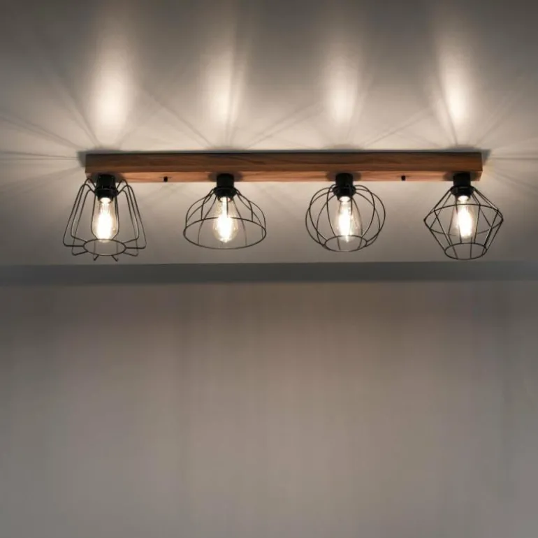 Plafonnier Leuchten-Direkt KASKA Couleur bois, Noir, 4 lumières