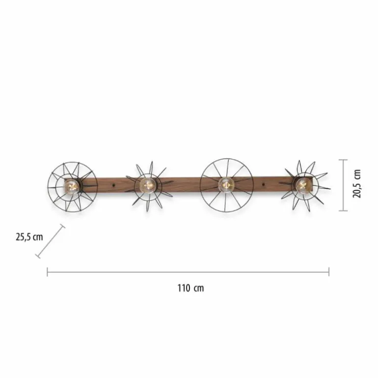 Plafonnier Leuchten-Direkt KASKA Couleur bois, Noir, 4 lumières