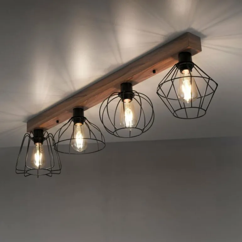 Plafonnier Leuchten-Direkt KASKA Couleur bois, Noir, 4 lumières