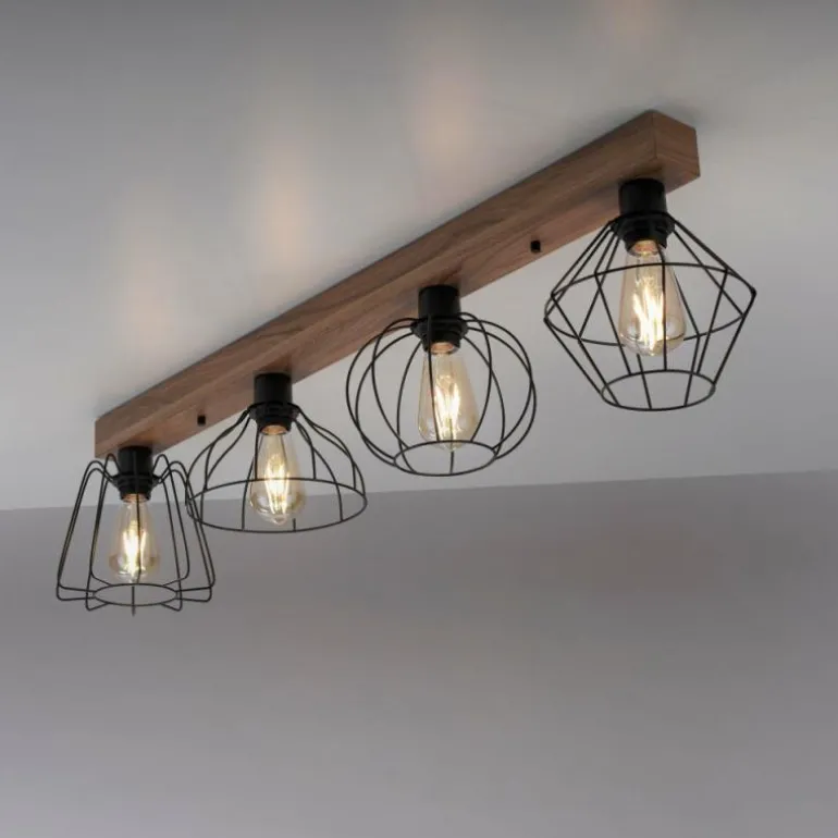 Plafonnier Leuchten-Direkt KASKA Couleur bois, Noir, 4 lumières