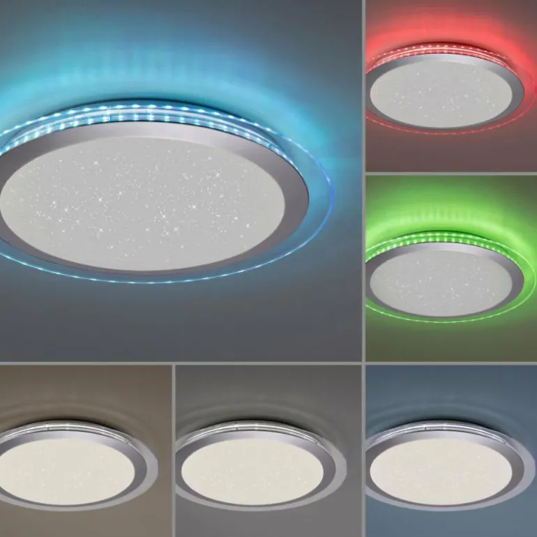 Plafonnier Leuchten-Direkt CYBA LED Argenté, 2 lumières, Télécommandes, Changeur de couleurs