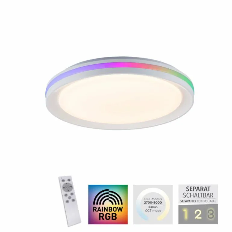 Plafonnier Leuchten-Direkt RIBBON LED Blanc, 2 lumières, Télécommandes, Changeur de couleurs