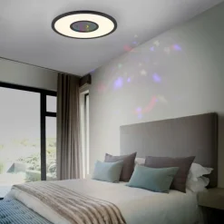 Plafonnier Leuchten-Direkt ASTRO LED Noir, 2 lumières, Télécommandes, Changeur de couleurs