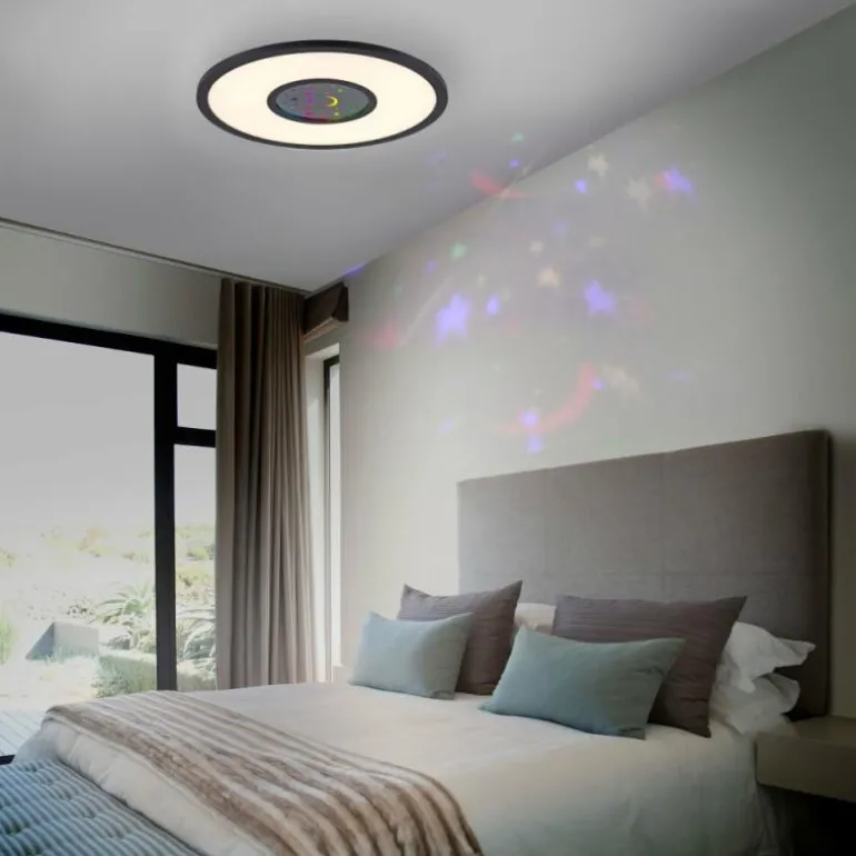 Plafonnier Leuchten-Direkt ASTRO LED Noir, 2 lumières, Télécommandes, Changeur de couleurs