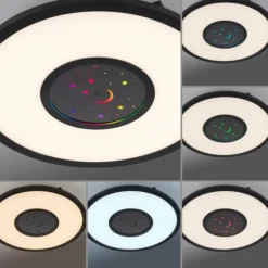 Plafonnier Leuchten-Direkt ASTRO LED Noir, 2 lumières, Télécommandes, Changeur de couleurs