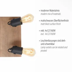 Plafonnier Leuchten-Direkt CANOP Écru, Noir, 4 lumières