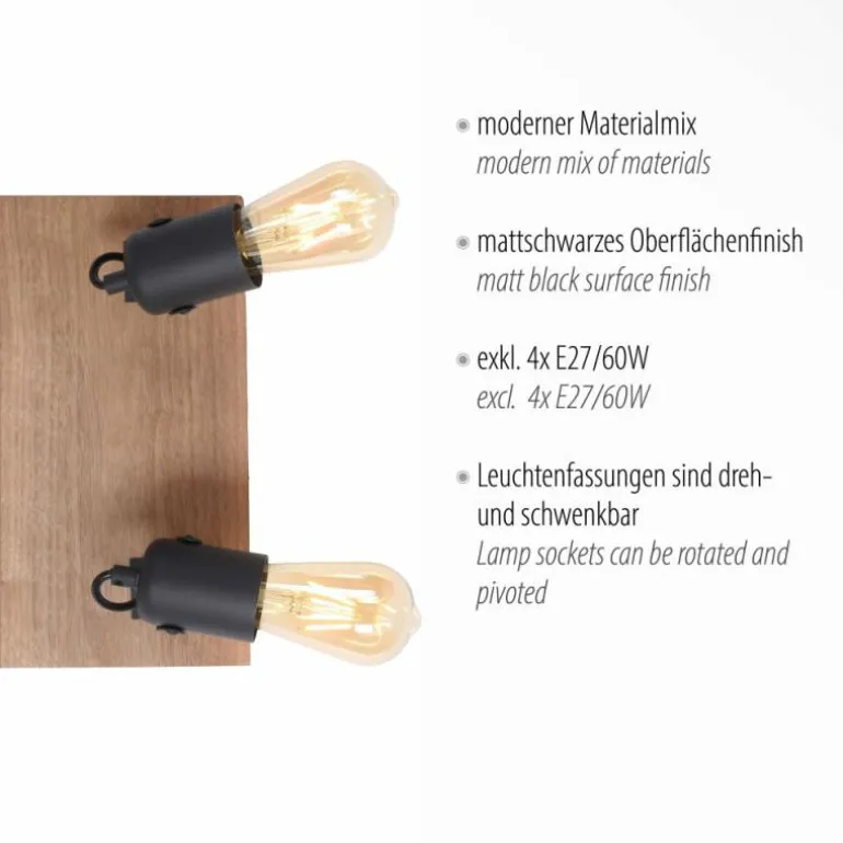 Plafonnier Leuchten-Direkt CANOP Écru, Noir, 4 lumières