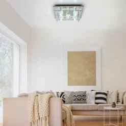 Plafonnier Leuchten-Direkt KEMAL2.0 LED Acier brossé, 68 lumières, Télécommandes, Changeur de couleurs