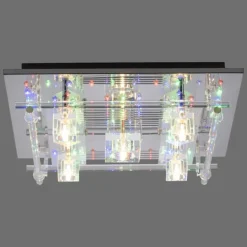 Plafonnier Leuchten-Direkt KEMAL2.0 LED Acier brossé, 68 lumières, Télécommandes, Changeur de couleurs