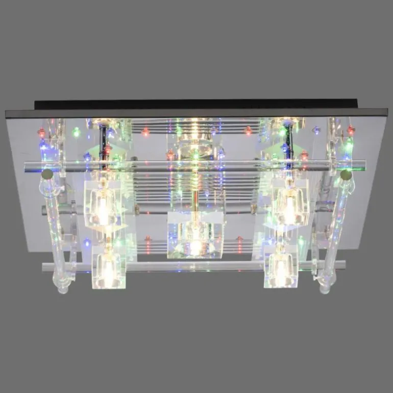 Plafonnier Leuchten-Direkt KEMAL2.0 LED Acier brossé, 68 lumières, Télécommandes, Changeur de couleurs