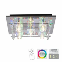 Plafonnier Leuchten-Direkt KEMAL2.0 LED Acier brossé, 68 lumières, Télécommandes, Changeur de couleurs