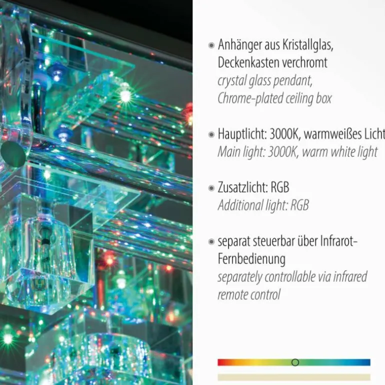 Plafonnier Leuchten-Direkt KEMAL2.0 LED Acier brossé, 68 lumières, Télécommandes, Changeur de couleurs