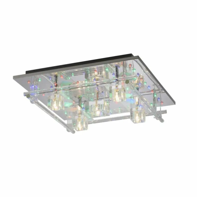 Plafonnier Leuchten-Direkt KEMAL2.0 LED Acier brossé, 68 lumières, Télécommandes, Changeur de couleurs