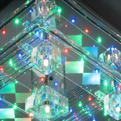 Plafonnier Leuchten-Direkt KEMAL2.0 LED Acier brossé, 68 lumières, Télécommandes, Changeur de couleurs